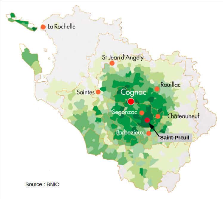 Map of the vineyard of Cognac