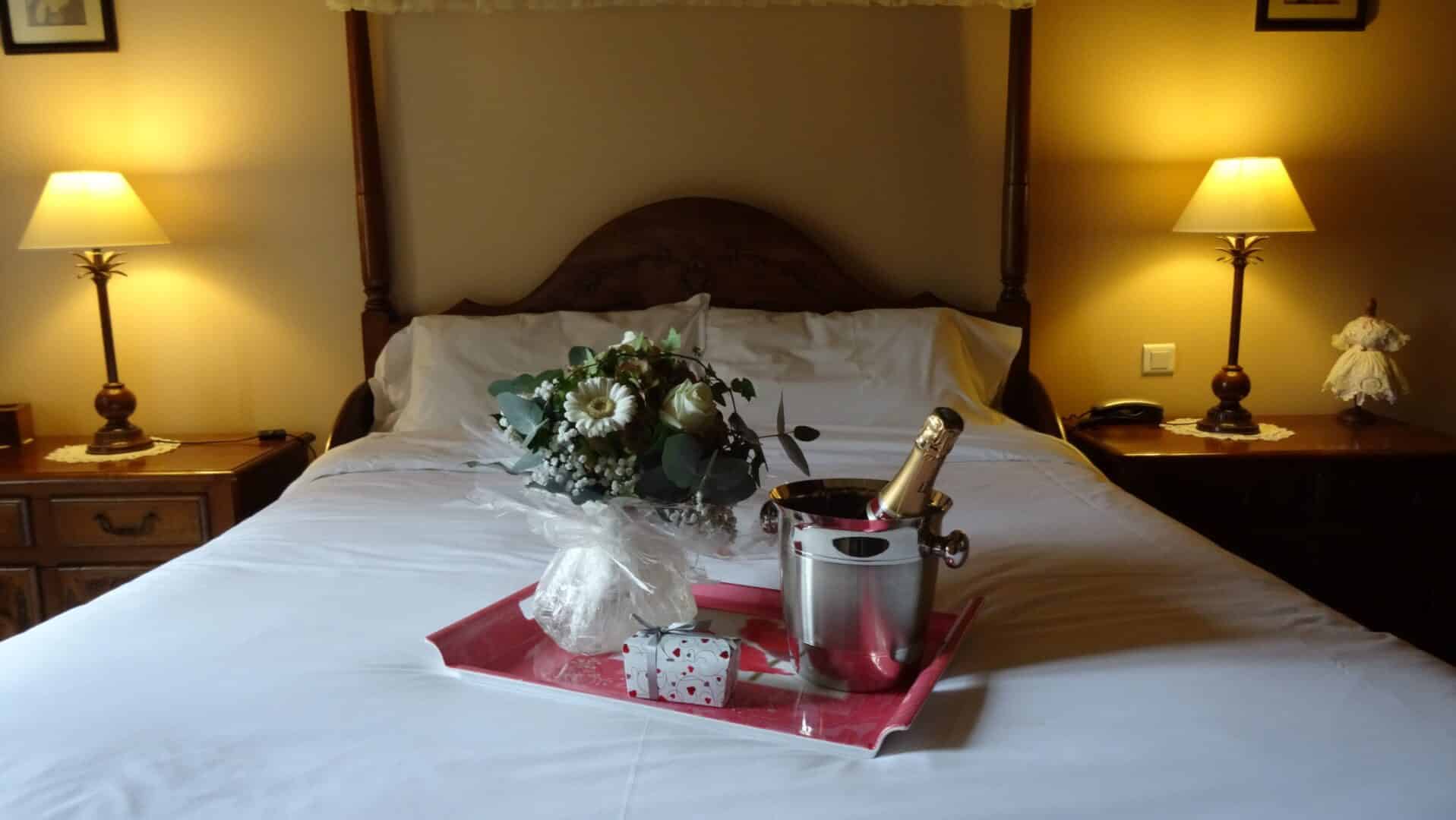 champagne and flowers for a romantic getaway in a charming guest house