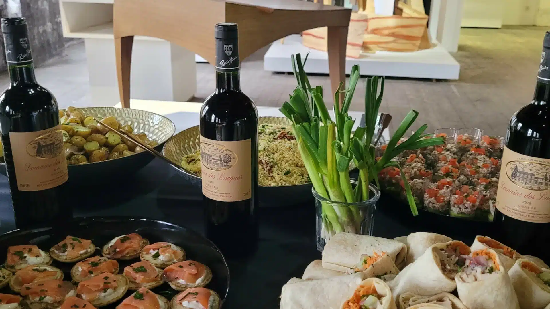Gourmet buffet in the workshop of a local artisan